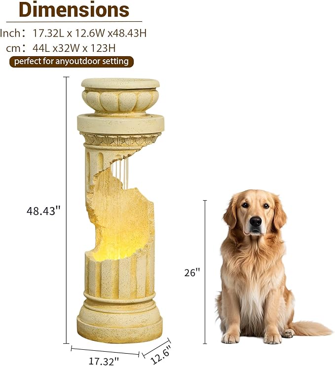 Sunlinua Outdoor Water Fountain with LED Light, Modern Spiral Tiered Outdoor Fountain with Stone Planter Curved Freestanding Waterfall Fountains for Garden Patio Deck Porch