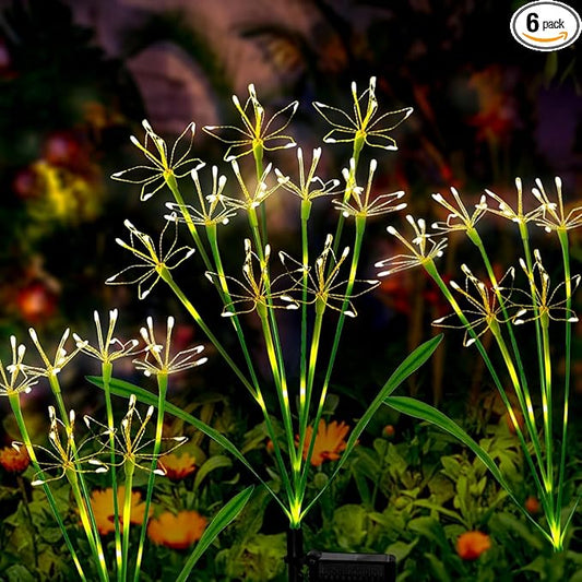 Solar Garden Lights Outdoor: Waterproof 6-Pack DIY Decorative Firework Lights with 2 Modes for Yard Patio Pathway Outside Fairy Decor - Mothers Day Gifts for Women Mom, Warm White