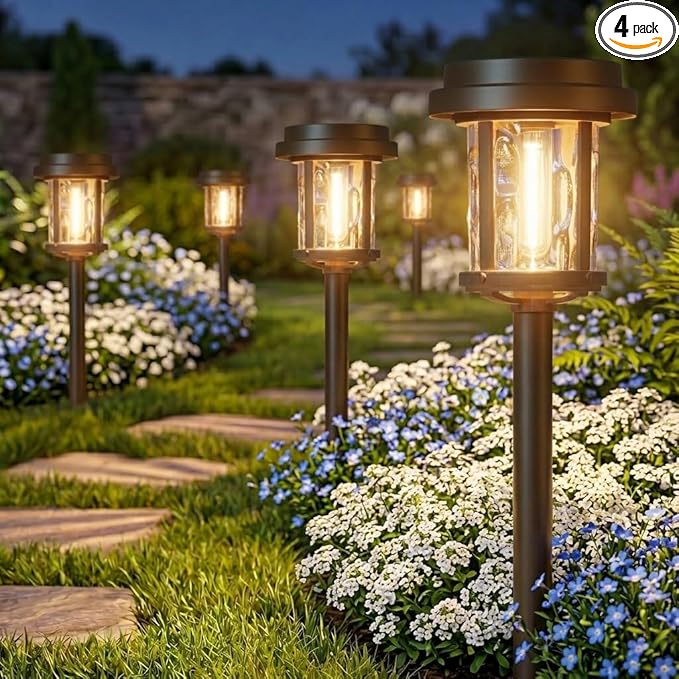 XMCOSY+ Solar Pathway Lights, Dual-Tone Solar Lights Outdoor Waterproof IP65, 20 LM LED Bright Glass Outside Light for Garden Path Yard Walkway Driveway (‎Black & Brown)