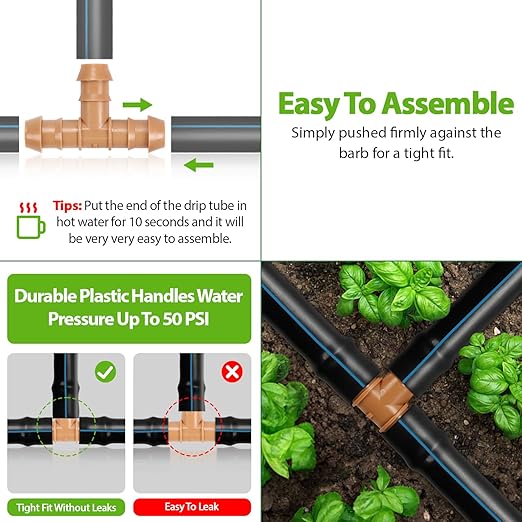 RedChili Drip Irrigation Fittings Kit (17mm) for 1/2" Tubing (.600" ID), 10 Couplings, 10 Tees, 6 Elbows, 2 Cross and 2 Tubing End Closure - Barded Connectors for Drip Sprinkler Systems(30 Pieces Set)