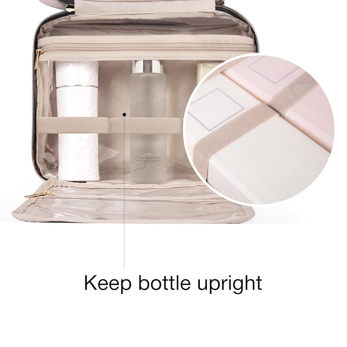 BAGSMART Toiletry Bag Travel Bag with Hanging Hook, Water-resistant Makeup Cosmetic Bag Travel Organizer for Accessories, Shampoo, Full-size Container, Toiletries (Lucent Blue, Medium)