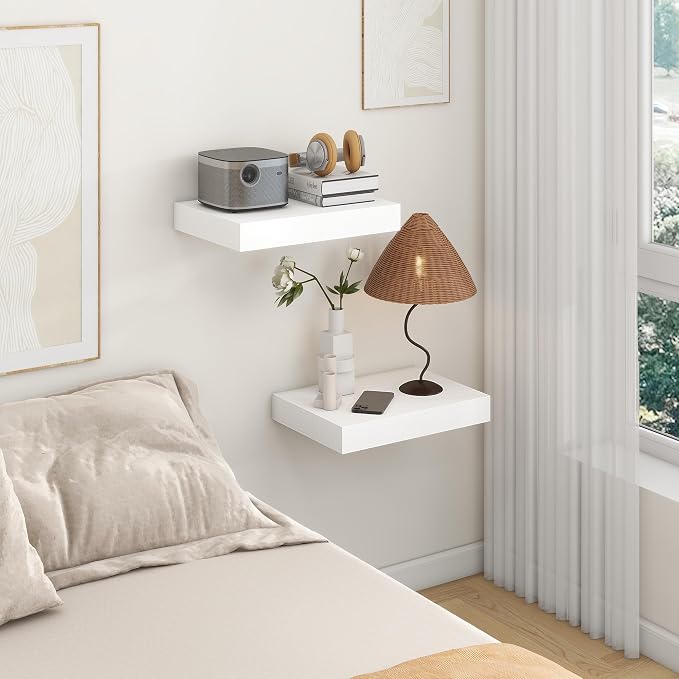 FLYJOE 12 Inch Deep Floating Shelves, 16 Inch White Wall Shelves Set of 2