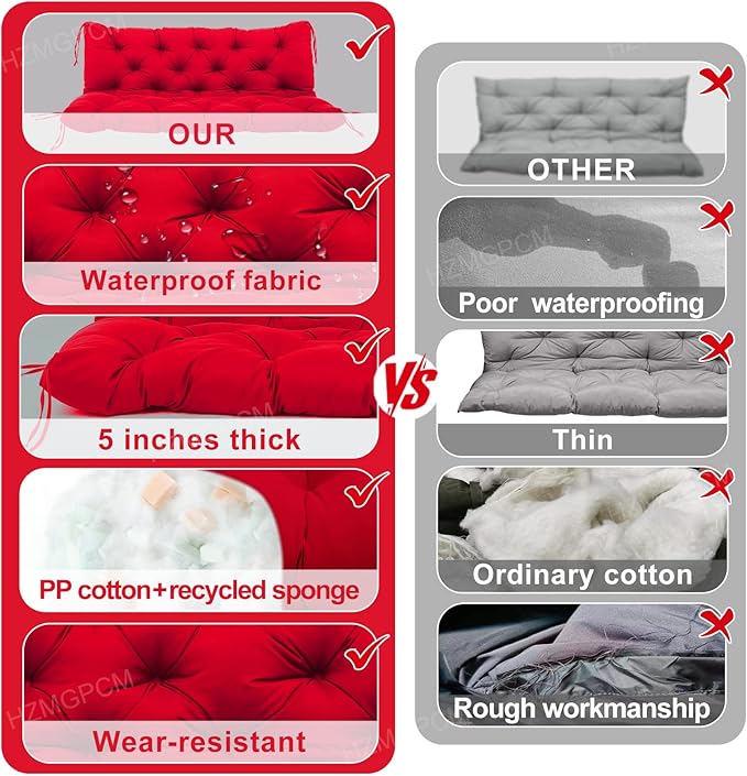 Premium 5" Thick Waterproof Porch Swing Cushions Sturdy Durable 3 Seat Replacement Outdoor Swing Cushions with Backrest&Ties Bench Cushion for Outdoor Furniture Backyard Patio Garden