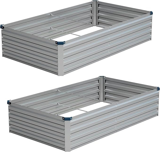 Vengarus 6x3x1FT (2 Pack) Galvanized Raised Garden Bed Kit, Outdoor Metal Planter Box for Vegetables, Rectangular Steel Container, Easy Assembly (Silver)