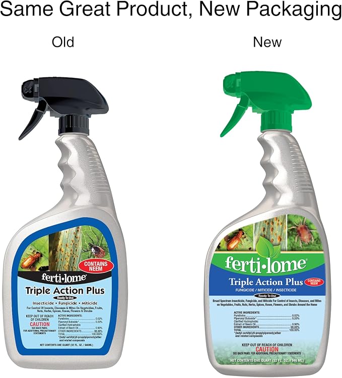 Fertilome (10251) Triple Action Plus Insecticide Fungicide, 32 oz | Pyrethrin + neem oil concentrate - Controls insects, mites & fungal disease - Home fruit & veggie gardeners