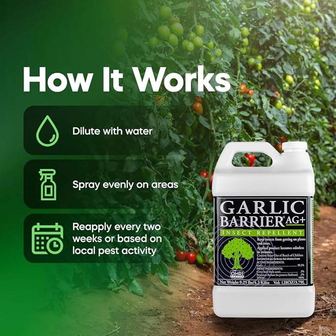 Liquid Garlic Insect Repellent Concentrate, 1 Gallon – OMRI Listed Garlic-Based Formula for Farms, Crops, Gardens & Greenhouses – Indoor & Outdoor Plant Protection