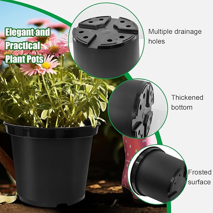 RooTrimmer 3/5/7 Gallon Nursery Pots 9 Pack Set, Plastic Planter with Drainage Holes – Round, Sturdy, Deep Design for Indoor/Outdoor Plants