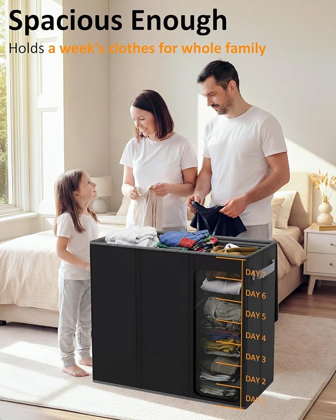Optish 180L Laundry Hamper 3 Section, Large Hamper with Mesh Bags & Lid | Detachable 3 Inner Bags, Extra Large Laundry Basket Organizer for lots of Clothes, Pants, Bedroom, Bathroom, Load 50 lbs