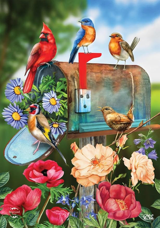Birds and Mailbox Spring Garden Flag 12.5 x 18 Floral Cardinal Briarwood Lane