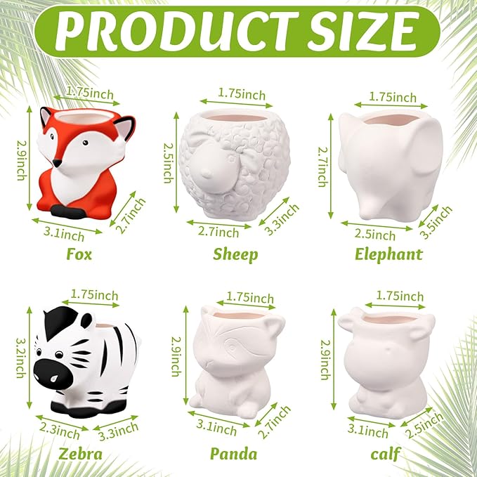 Beeveer 6 Sets Paint Your Own Animal Shaped Succulent Planter Spring Mini Unpainted Flower Pots Cartoon DIY Paintable Kit for Kids Classroom Craft Project Activity Birthday Gift