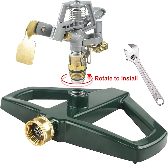 Sprinklers for Yard with Metal Base, Heavy Duty Sprinklers 360 Degree Rotating, Adjustable Zinc Alloy Sprinkler for Yard, Garden, Lawn and Large Areas