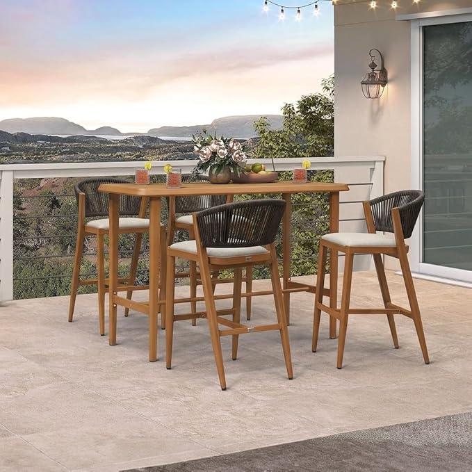 PURPLE LEAF Patio Pub Table Counter Height Bar Stool Dining Table Aluminum for Balcony Deep Teak