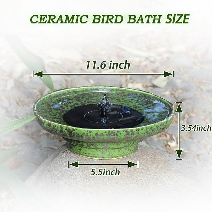 Solar Fountain Ceramic Bird Bath,Birdbaths for Outdoors,Outdoor Fountain Bird Bath,Garden and Home Décor