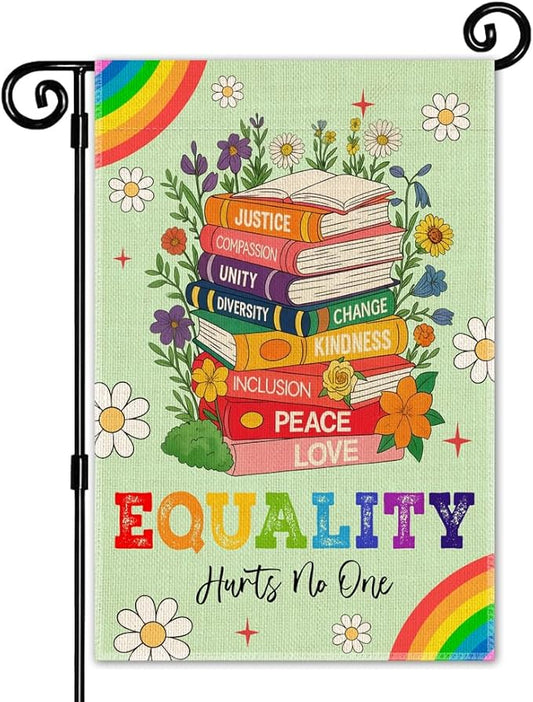 Equality Hurts No One Garden Flag, Funny LGBTQ Yard Sign for Outside, BLM Equality Social Justice Kindness Diversity Inclusion Civil Rights Banner for Bookworm, Pride Month Yard Outdoor Décor