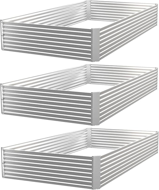 3 Pack Corrugated Galvanized Steel Raised Garden Bed Outdoor, Metal Above Ground Garden Bed for Vegetables and Flowers, Rectangle Raised Beds for Gardening-4x2FT