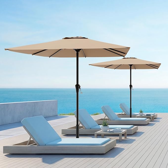 AreShark 8' x 10' Rectangle Patio Umbrellas for Outdoor, Outdoor Table Umbrella, Large Outdoor Patio Umbrellas with 8 Sturdy Ribs for Pool, Garden, Market (Cream-White)