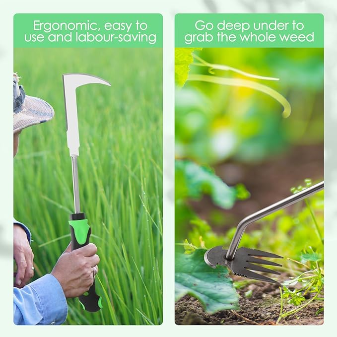 2026 New 3Pcs Hand Weeder Tool, Rubber Handle Weed Remover Tool, 4 Teeth Weeding Tool, L-Shaped Weeding Tool, Manual Weeder, Planting and Weeding for Garden, Patio