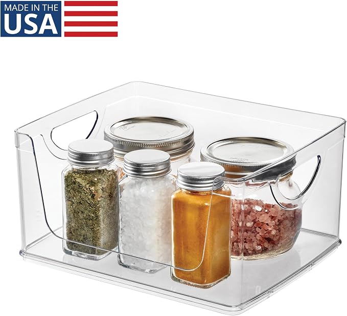 iDesign Stackable Open-Front Storage Bin with Handles, Clear