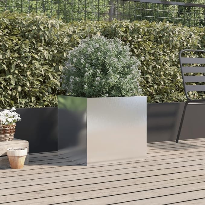 Stainless Steel Planter with Decorative Inlays Medium Size for Indoor Outdoor Plants Modern Garden Decor