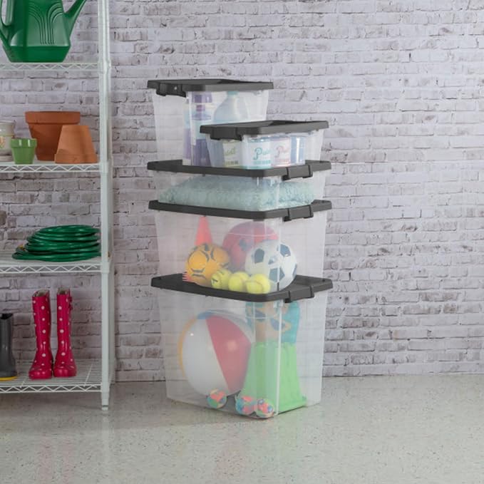 Sterilite 6-Pack Modular Stacker Box, Durable Clear Plastic Storage Bins with Latching Lids, 40 Quart - Stackable Organizing Container Boxes for Closet, Bathroom, and Office