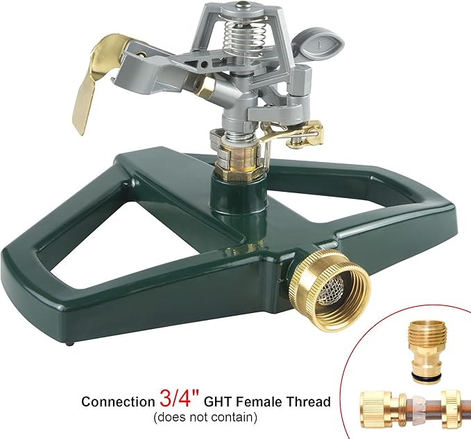 Sprinklers for Yard with Metal Base, Heavy Duty Sprinklers 360 Degree Rotating, Adjustable Zinc Alloy Sprinkler for Yard, Garden, Lawn and Large Areas