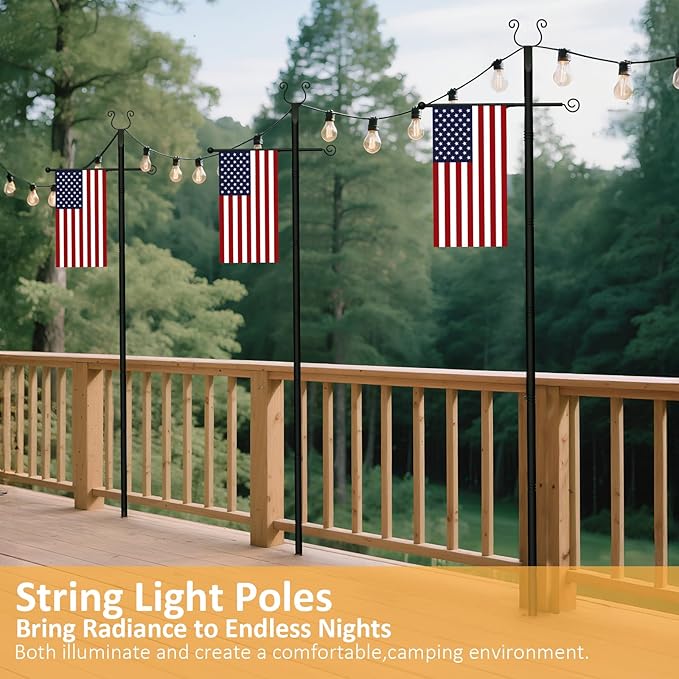 2 Pack String Light Poles - 10 Ft Patio Heavy Metal Lighting Posts, Adjustable Outdoor Stand with Fork for Backyard Deck Garden Wedding