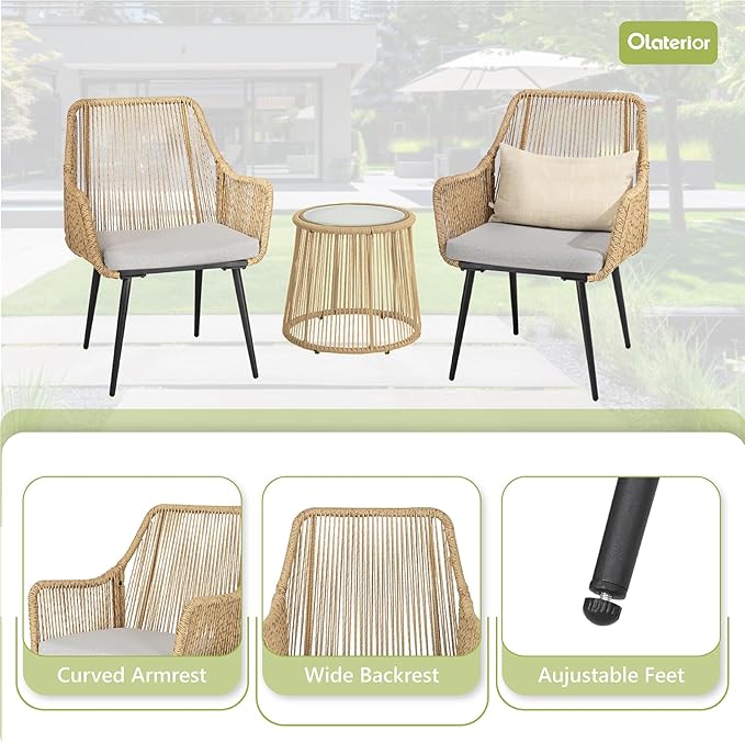 Patio Dining Chairs, Outdoor Dining Chairs with Armrest & Cushion Set of 2, All-Weather Woven Twisted Wicker Rattan Chair, Modern Indoor Outdoor Seating for Garden Lawn Backyard Natural