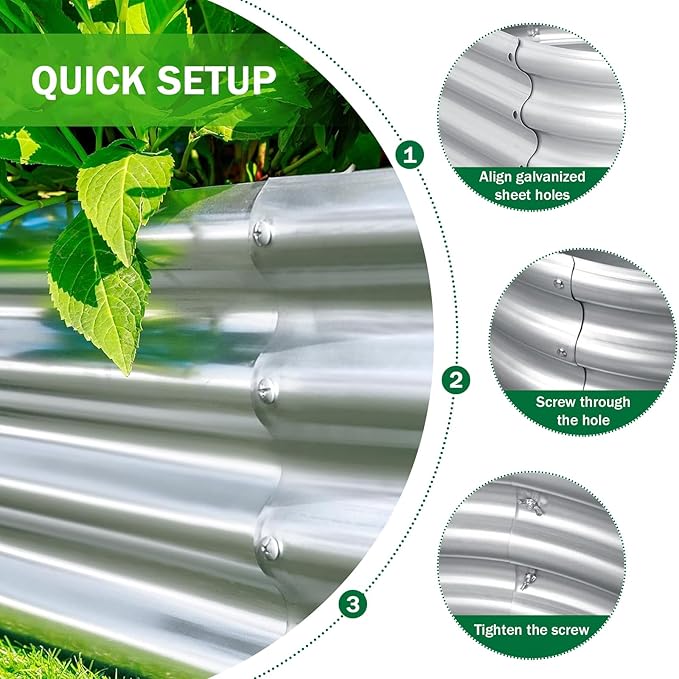 RAYKEEP 2pcs 8x2x1FT Raised Garden Beds Outdoor Kit, Galvanized Oval Planter Box, Metal Bottomless Elevated Garden Boxes Set for Planting Vegetables, Fruits, Flowers, Silver