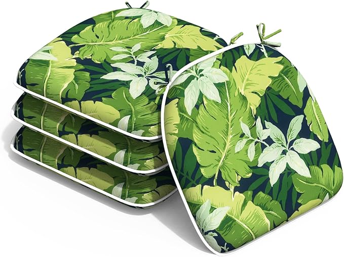 Outdoor 16"x17" Chair Pads Set of 4, Water Resistant Patio Chair Cushions with Ties, Seat Cushions for Home Garden Furniture Decoration, Jungle Leaves
