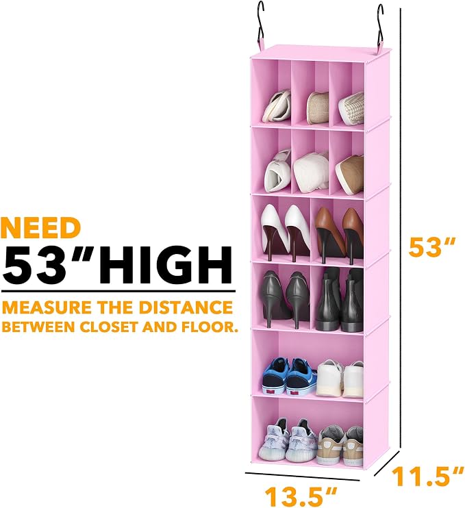 SpaceAid 2 Pack Hanging Closet Organizer and Storage with Dividers, 24 Compartments Hanging Shoe Shelves for Closet, Wardrobe, RV, Garment Rack - Pink