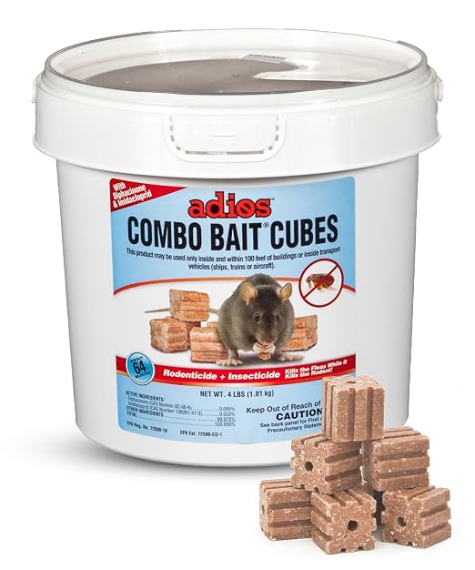 Kaput Adios Combo Bait Cubes – Dual-Action Rodenticide + Insecticide Rat Bait Blocks for Rats, Mice & Fleas, 4 lbs