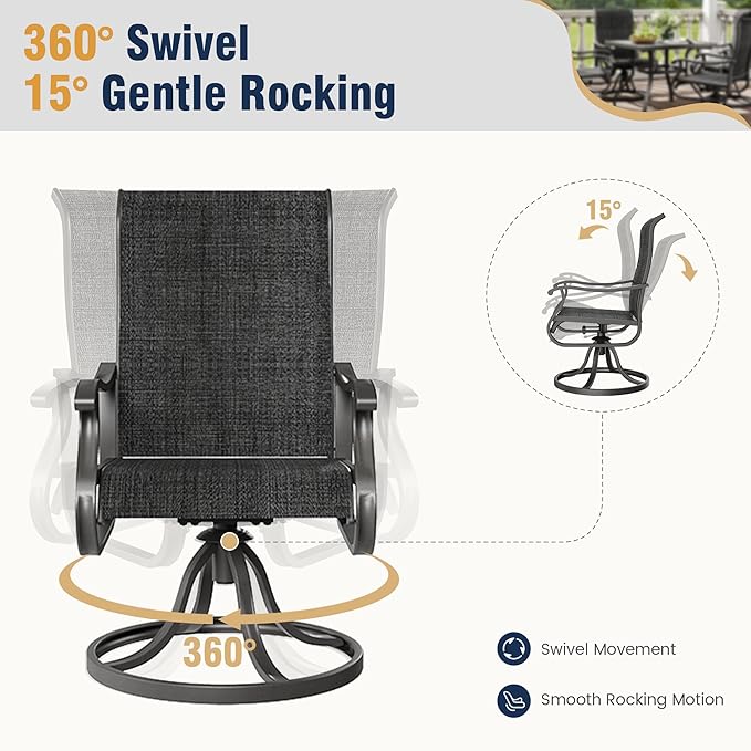 Amopatio Patio Swivel Chairs Set of 4, Outdoor Swivel Rocker Dining Chairs with All Weather Textilene High Back & Metal Frame, for Backyard Deck Lawn, Dark Grey