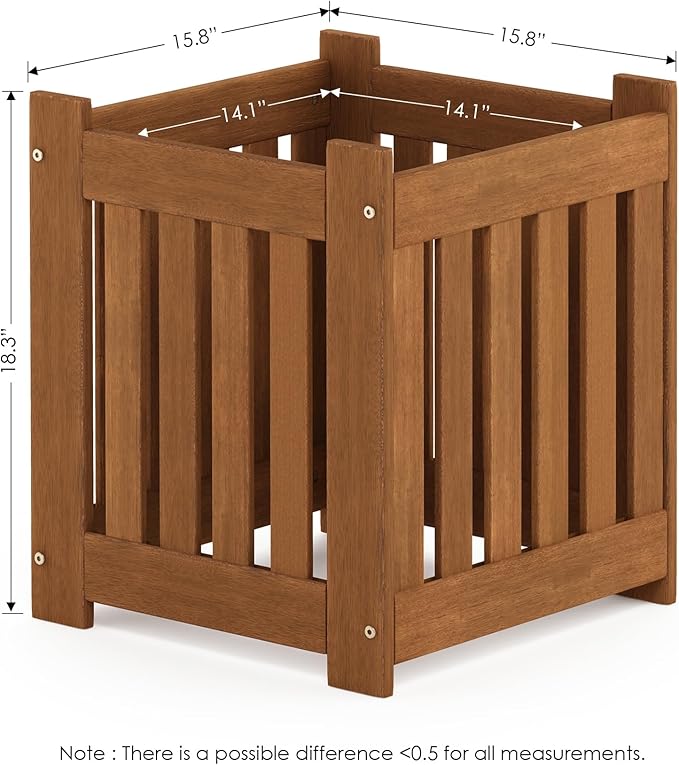 Furinno TIOMAN Planter Box Set of 2, Hardwood Flower Box, Cube Garden Box, in Teak Oil, Outdoor Indoor, Garden, Patio, Balcony, Light Wood