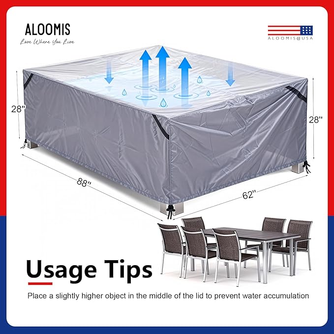 Patio Furniture Covers Waterproof - 420D Outdoor Table and Chair Set Cover with Built-in Storage Bag - Rectangular Patio Table Cover for 6-Seat Dining Set or Sectional Sofa - Darkgrey