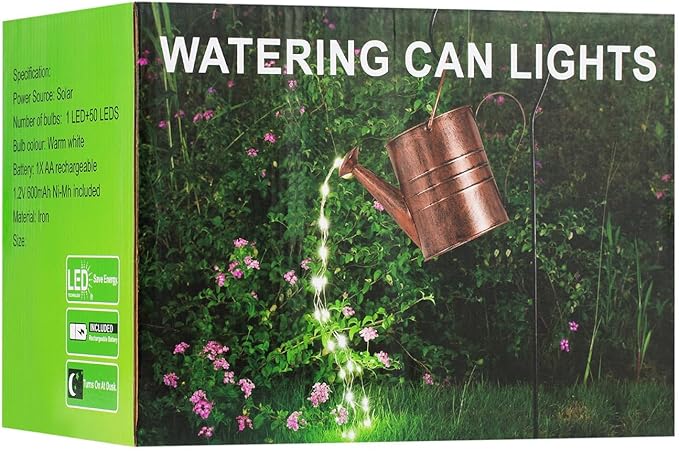 Solar Watering Can Fairy Lights Outdoor Decor Fountain String Art Decorations for Garden Yard Patio Backyard, Waterproof Metal Landscape Path Ornament, Unique Mom Gift