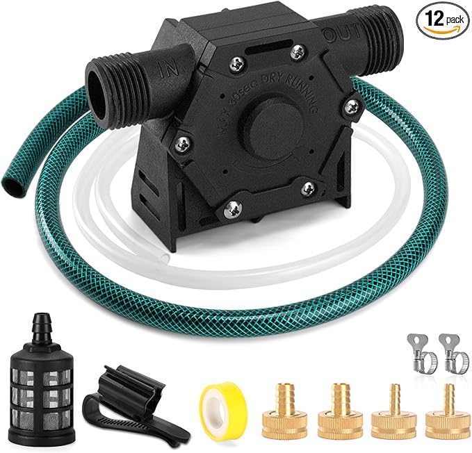 FIDISP Drill Pump for Water 12Pcs, 750 GPH Electric Drill Pump with Water Hose, Oil Hose and Adapter, for Water, Gasoline, Garden, Rain Barrels(Black)