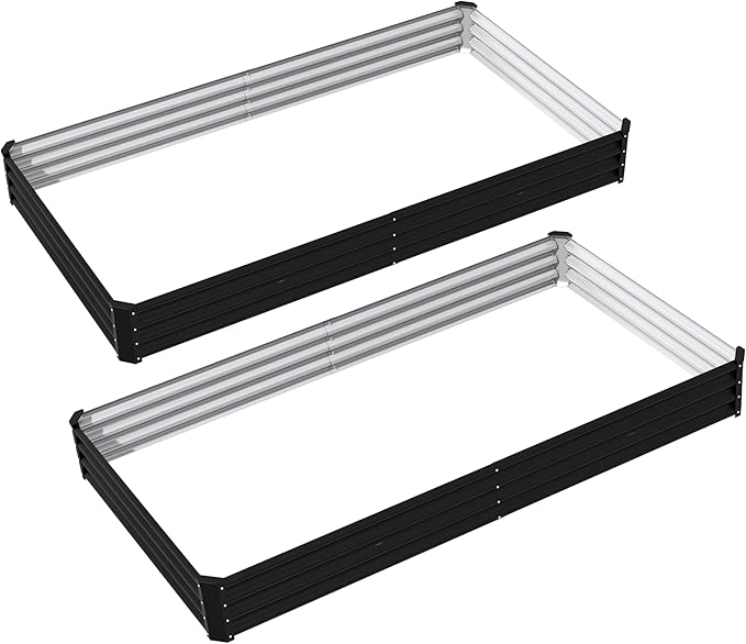 8x4x1ft(2 Pack) Raised Garden Bed Kit, Galvanized Planter Garden Boxes Outdoor, Metal Raised Garden Beds for Vegetables,Fruits, Flower,Black