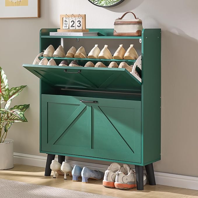 LEYAOYAO Shoe Cabinet Storage for Entryway with 2 Flip Drawers