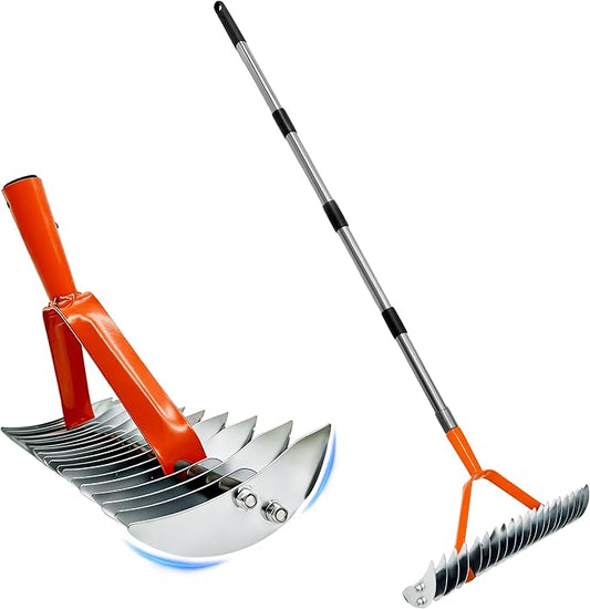TCBWFY Thatch Rake for Lawn,15" Dethatcher Rake,Heavy-Duty Metal Thatching Rake,68" Adjustable Manual Dethatcher with 19 Tines,Dead Grass Remover Tool for Yards and Gardens