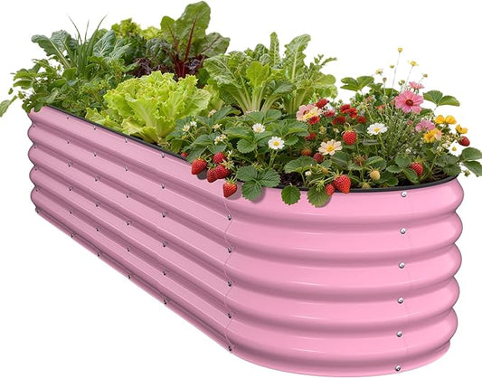 Pattiumo Galvanized Raised Garden Bed 8x2x1.5 FT, Oval Metal Raised Garden Bed Outdoor Planter Box with Open Bottom, Rust-Resistant Steel Garden Bed for Vegetables Herbs Flowers, Easy Assembly
