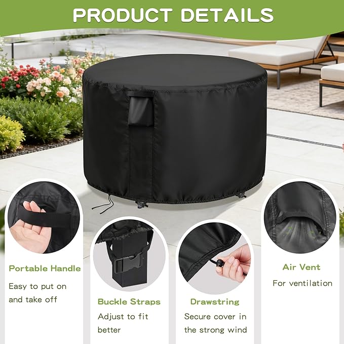 Patio Furniture Covers Round, 32 Inch Outdoor Round Table Cover Waterproof, Patio Furniture Cover for All Weather Resistant - 32 x 28 Inch