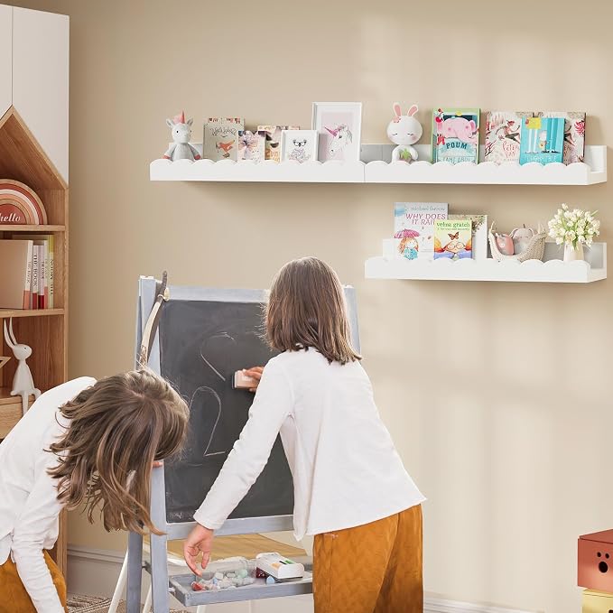 3-Pack Scalloped Shelves, Nursery Shelves, Floating Book Shelves for Wall | White Wall Shelves for Bedroom Kids, Toddler Room, Baby Room, Nursery Decor