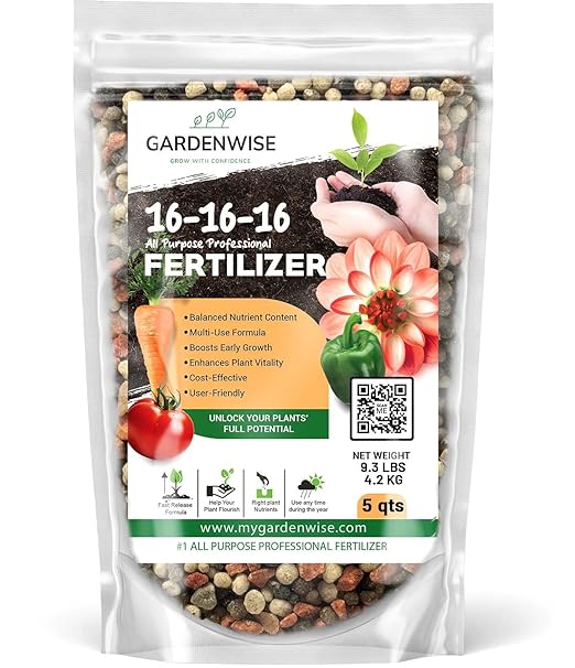 GARDENWISE 16-16-16 All Purpose Professional Fertilizer - Lawn & Flower & Tree & Shrub & Vegetable Garden Fertilizer (5 QUARTS)