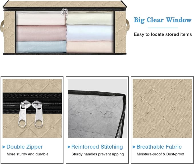 HomeHacks 8-Pack Clothes Organizer Storage Bags, 35L Storage Bins, Beige