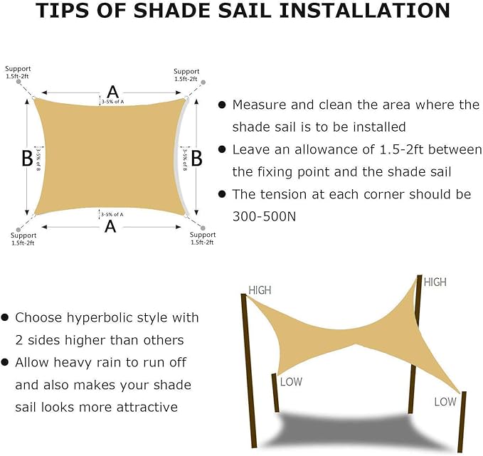 Rectangle Sun Shade Sail Canopy, 16' x 20' Outdoor Shade Cloth Patio Cover - Sunshade Sails Awning Shelter for Deck Garden Lawn Yard (Sand)