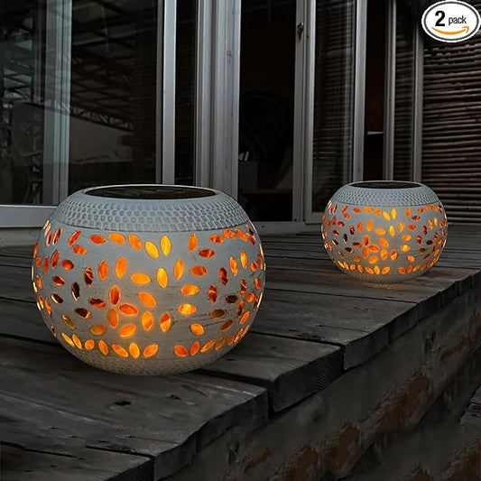 Solar Table Lights Outdoor Waterproof - 2 Pack Dancing Flickering Flame Lamp White Metal Tabletop Light Solar Powered Decorative Lighting Lantern for Desk Bedroom Patio Garden Pathway Yard