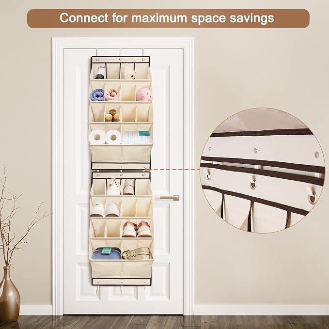 2 Pack Over the Door Shoe Organizers, Hanging Shoe Organizers Large Pockets | Shoe Storage for Closet, Shoe Holder for Boots, Sneakers, Heels, Hanging Shoe Organizer Shoe Rack for RV, Dorm, Home, Beige