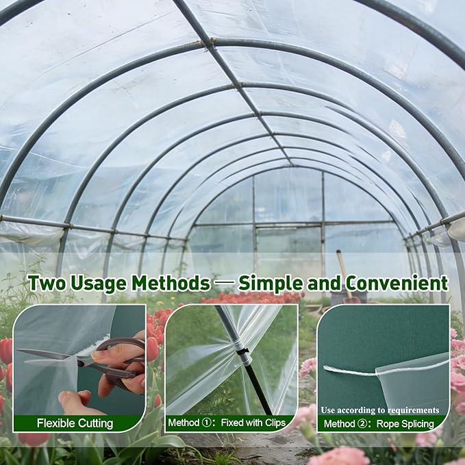 Greenhouse Plastic Sheeting,6.5ftx9.8ft Greenhouse Film,Clear Polyethylene Film for Outdoor Plant,Farms,Garden,Agriculture,Waterproof Wind Frost Dust