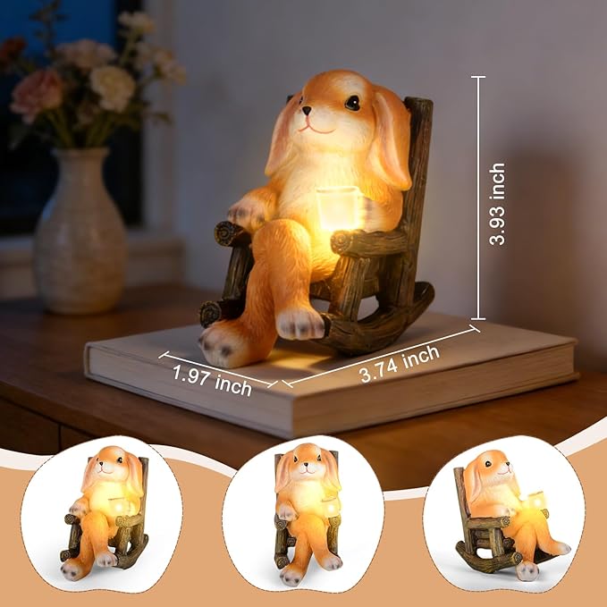 Garden Statues Dog Statue with Solar LED Light, Ideal Gifts for Friends or Family's Birthday, Outdoor Decorations for Yard, Bunny Gift for Easter