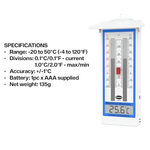 Digital Greenhouse Thermometer - Max Min Thermometer for Greenhouse or Garden, Maximum and Minimum Temperatures, Indoor Outdoor Accessory